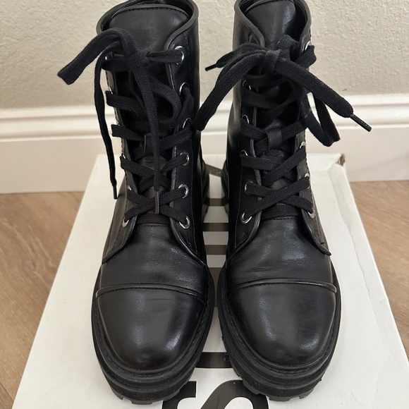 SCHUTZ Shoes - SCHUTZ Maylova Block Heel Platform Combat Boots LEATHER BLACK Size 7.5